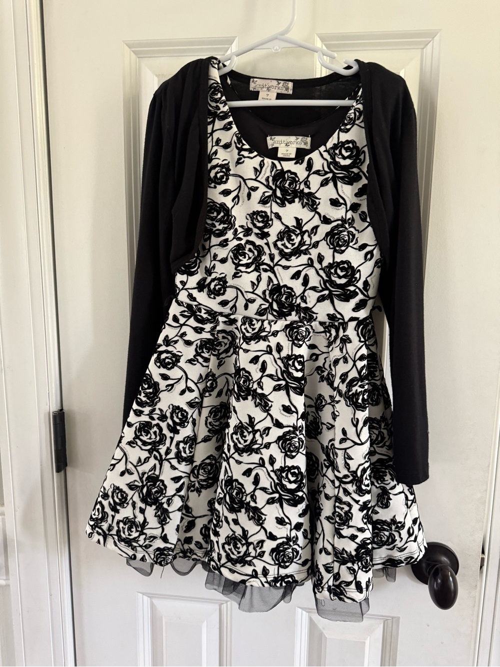 KNITWORKS Black & White Floral Girls Party Dress